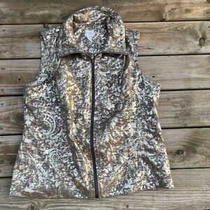 Weekends by Chico’s Women’s Tan & Gold crackle shimmer Zip up Vest Size 2 Large